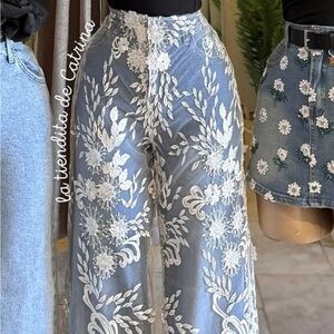 Catrina Blue Embroidered Flare Jeans